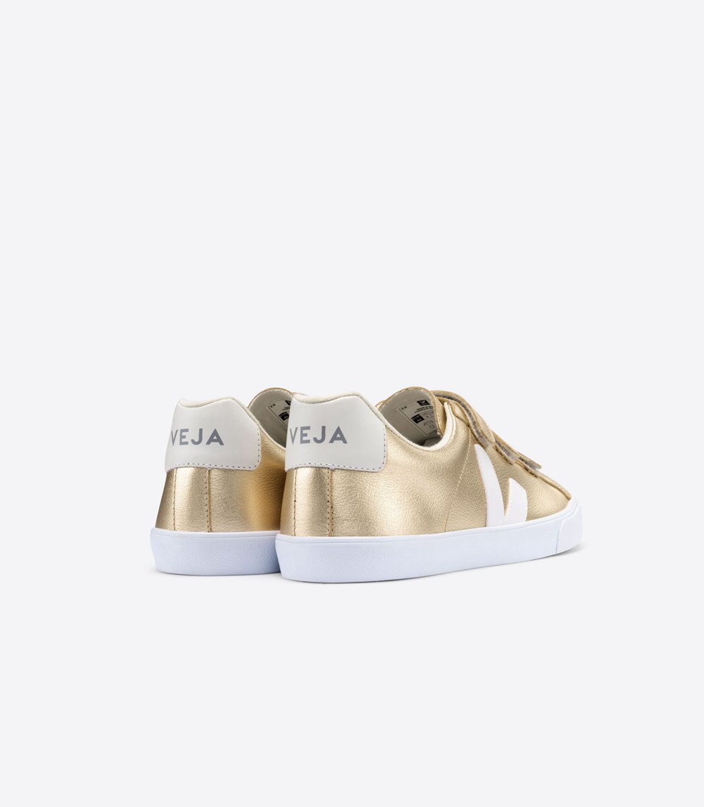 Veja Trainers Womens Gold/White - 3-lock Leather - FNKO-43906